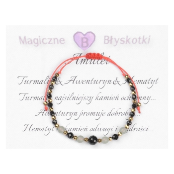 Bransoletka celebrytka czarny TURMALIN AWENTURYN HEMATYT ochrona szczęście